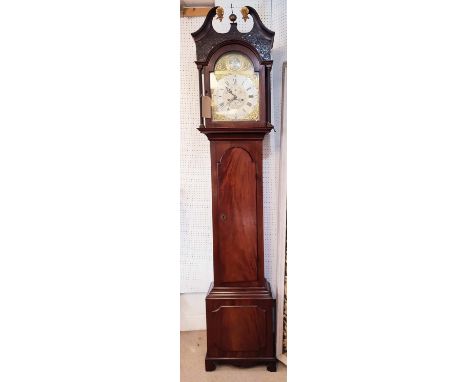 LONGCASE CLOCK, George III eight day mahogany, made by Caleb Evans of Bristol,  silvered chapter dial, gilt spandrels, blind 