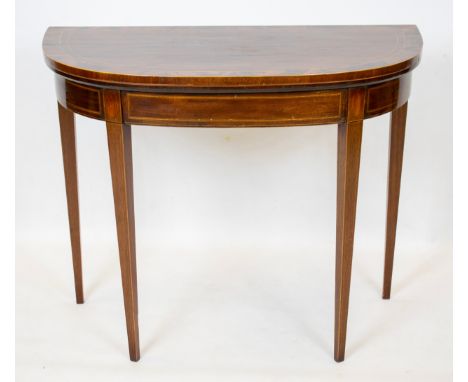 CARD TABLE, 74cm H x 91cm x 45cm, George III mahogany and inlaid, circa 1800, with green baize top. 