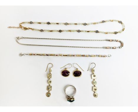 A COLLECTION OF YARON MORHAM JEWELLERY, including crystal bead necklace, silver gilt necklace, bracelet, two pairs of earring