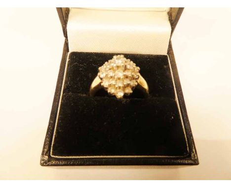 A 9ct gold diamond set oval cluster ring size P, 5.3g