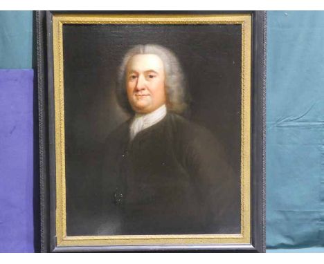 English School, Portrait of an 18th century Gentleman, bewigged, facing forward, waist length, unsigned oil on canvas laid on