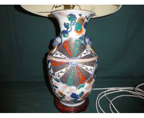 A Chinese style polychrome decorated baluster shape Vase converted to a Table Lamp base, 40cm high (vase only) 