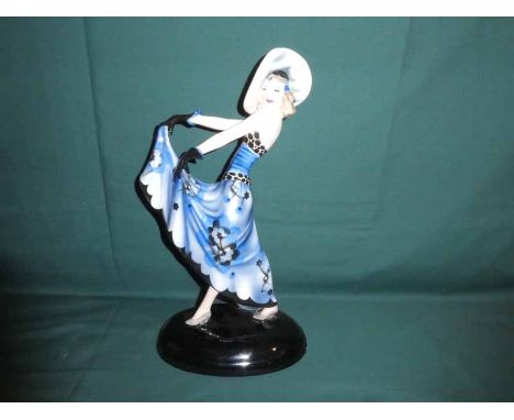 A Goldscheider Wien Art Deco figure by Stephan Dako as a Dancer, blue/black on oval domed black base, impressed factory marks