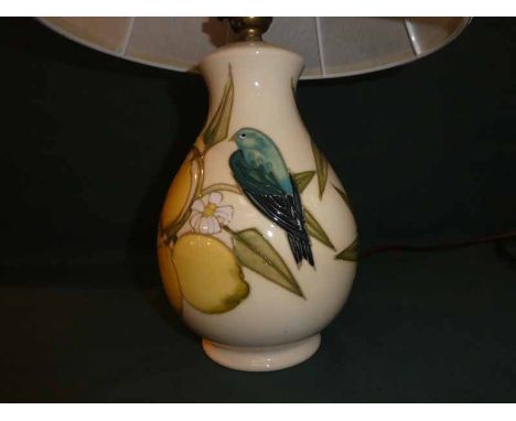 A modern Moorcroft pottery Table Lamp Base, tubeline decorated in the Lemon Tree Design, 20cm high base only 