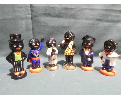 Six Carlton Ware limited edition hand painted Golly Character Figures, three boxed including Super Gol, Mystery Sixth and Gol