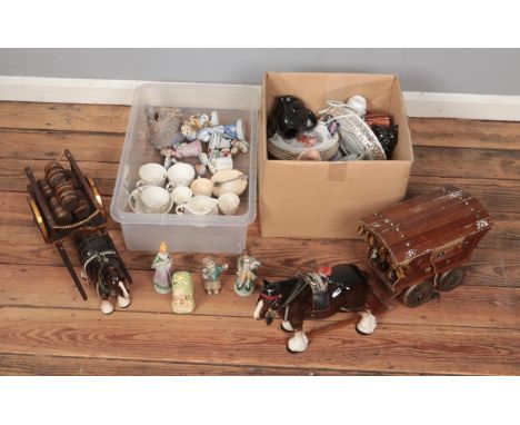 Two boxes of assorted ceramics to include Barratt's of Staffordshire tea service, Royal Doulton Christmas plates and two shir