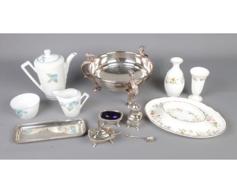 A collection of assorted ceramics and EPNS silver plate to include Wedgwood Mirabelle, Victoria hand painted tea service, etc