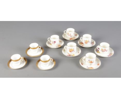 A collection of Davis Collamore &amp; Co for Minton tea cups and saucers featuring gilt decoration. Includes three teacups an