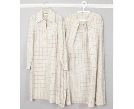 A John Bates for Jean Veron checkered two piece set. Includes midi dress and cloak. Size 10.  