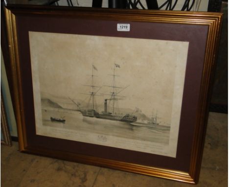 G Hawkins, 19th century lithograph, the Pacific Steam Navigations Co. Steam Vessel "Chilly", framed