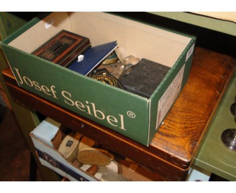Oak canteen with some cutlery, cigarette case, cash tin etc