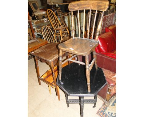 A stick back chair, octagonal table, yewwood coffee table and another.