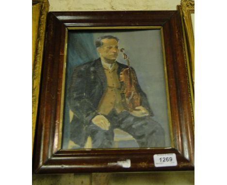 Oil on panel, portrait study of a man with violin