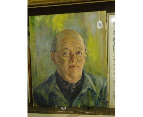 Young,oil on canvas, portrait of a man, signed and dated '69, inscribed on stretcher exhibited at RA, 22" x 18", unframed.