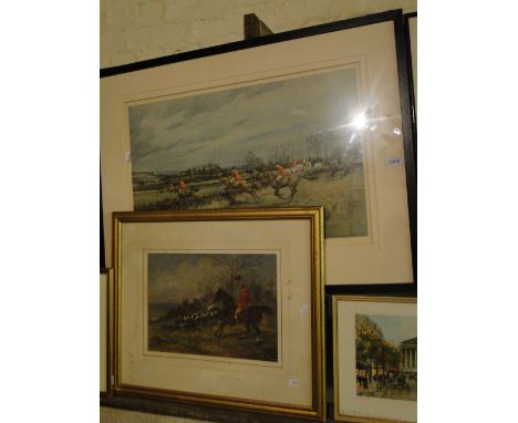 F Stewart, coloured print, The Hunt, signed on mount, and another (2)