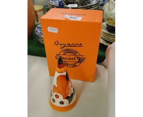 A Wedgwood Clarice Cliff "Bizarre" boxed conical sugar sifter.