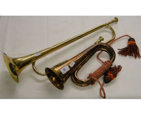 A Sutherland & Argyll copper and brass bugle and another, (2).