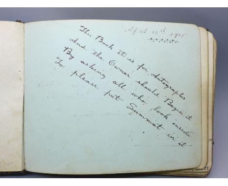 An early 20th Century keepsake album, including a sketch of Lord Byron dated 1919, WWI related messages, painting of Loch Lom