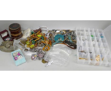 Costume jewellery, enamel badges, coins, compact and a vintage Chubb lock and  key