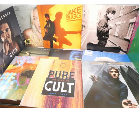 Twenty-seven rock and pop LP records, modern and re-issues, Elvis, Neil Young, Robert Plant, Sade, Jake Bugg, etc.