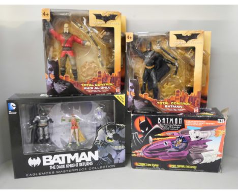Nine Batman toys/figures, including five Mattel Hot Wheels and Kenner Crime Stalker