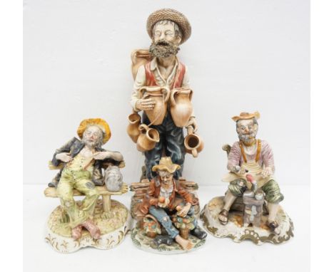 Two Capodimonte figures, tramp on bench and cobbler and two others in the same style **PLEASE NOTE THIS LOT IS NOT ELIGIBLE F