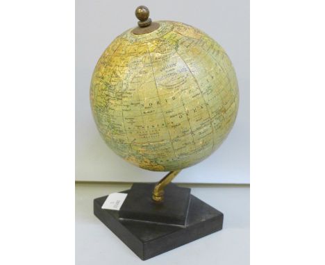 A 1930s globe on metal mount and Bakelite stand, stand 10cm