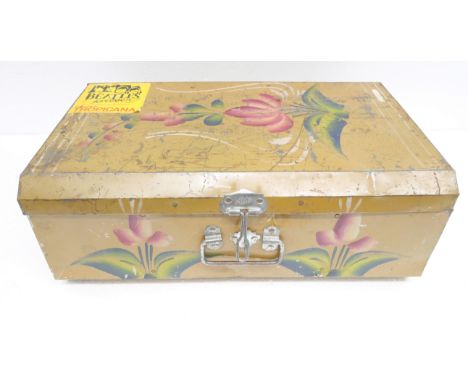 A metal painted trunk with a tour sticker, The Beatles Forever Part II dated 6th June