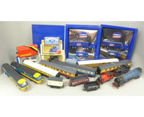 An assortment of Hornby model locomotives and other vehicles. To include Hornby 00 gauge scale models, Oxford Die-Cast, Lledo