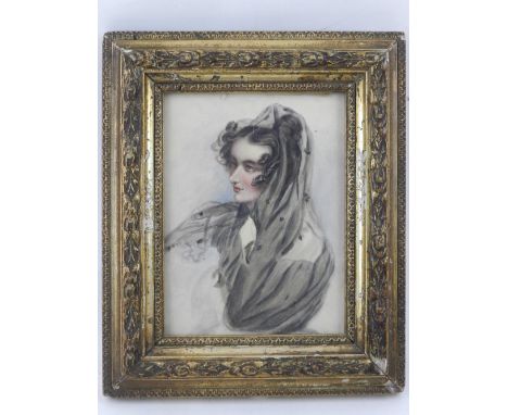 Late 19th / early 20th century Continental school, portrait study of a lady, watercolour. H.13.5cm W.10cm