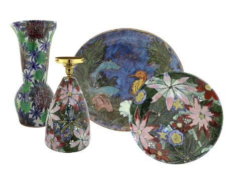 Sophie Hamilton (born 1963): A Large Stoneware Vase, painted with flowers, unmarked,51.5cm highA Dartington Pottery Eclore Bo