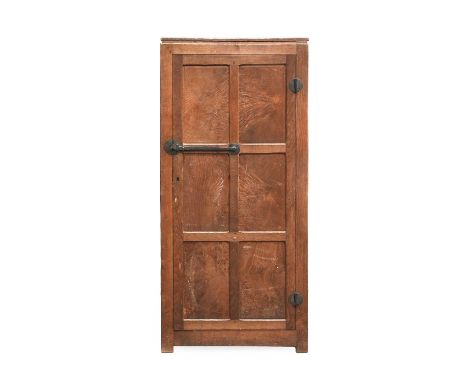 Robert Mouseman Thompson (1876-1955): An English Oak Panelled Small Robe, 1930's, with burr oak panels, wrought iron hinges a