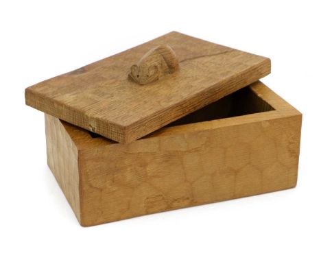 Workshop of Robert Mouseman Thompson (Kilburn): An English Oak Trinket Box and Cover, of rectangular form, the cover with car