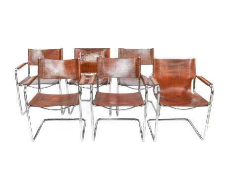 Mart Stam (1899-1986) for Matteo Grassi: A Set of Six MG5 Visitors Armchairs, cognac leather seat, back and arm rests, cantil