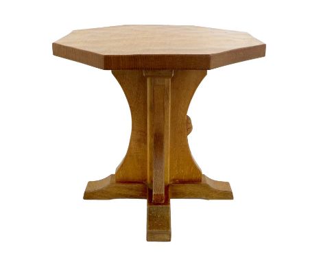 Workshop of Robert Mouseman Thompson (Kilburn): An English Oak Octagonal Coffee Table, the adzed top on a cruciform base, wit