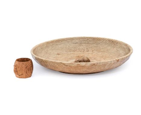 Workshop of Robert Mouseman Thompson (Kilburn): An English Oak Fruit Bowl, with carved mouse trademark to the interior,30cm d