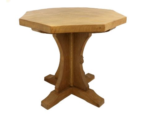 Workshop of Robert Mouseman Thompson (Kilburn): An English Oak Octagonal Coffee Table, the adzed top on a cruciform base, wit