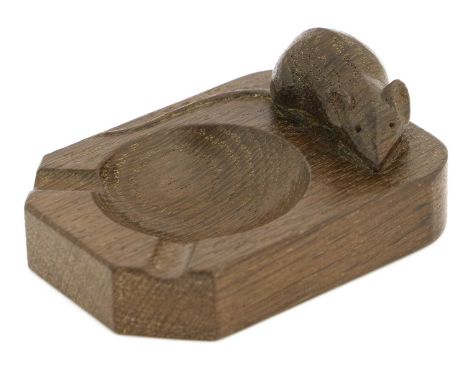 Workshop of Robert Mouseman Thompson (Kilburn): An English Oak Ashtray, of standard rectangular form, with carved mouse trade