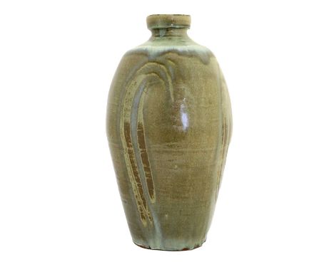 Mike Dodd (born 1943): A Tall Stoneware Bottle Vase, in a Corsican Pine glaze with brushwork, indistinct mark,45cm high