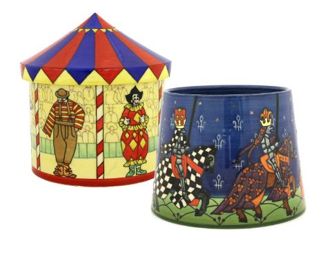 Sally Tuffin for Dennis China Works: A Circus Tent Lidded Box, painted by Heidi Warr, thrown by Rory McLeod, stamped Dennis C