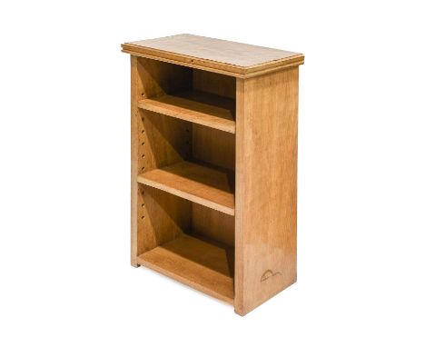 Workshop of Robert Mouseman Thompson (Kilburn): An English Oak Bedside Bookcase, with two adjustable shelves, with recessed c