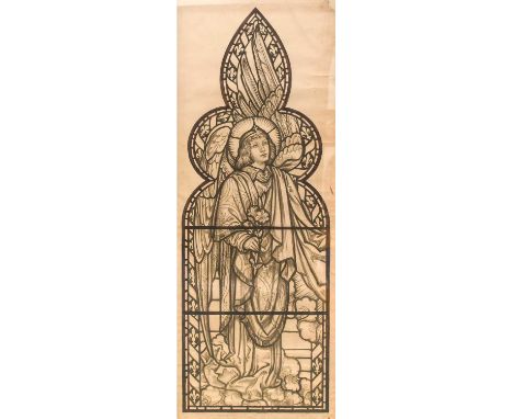 Anon: Angels holding Lilies: Two Designs for Stained Glass Windows, inscribed X WINDOW PORTSMO LEFT LIGHT and RIGHT, charcoal