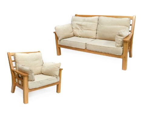 Knightman Family: An Old Mill Furniture (Balk): An English Oak Two Piece Suite, Two-Seater Sofa, with lattice back and side p