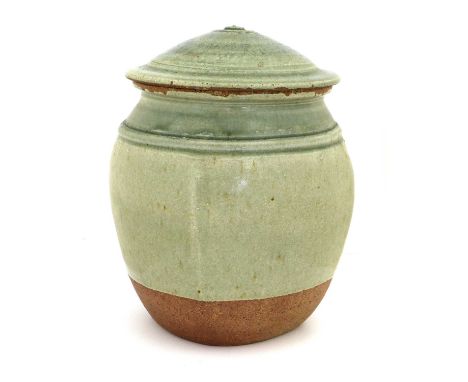 Richard Batterham (1936-2021): A Stoneware Square Biscuit Jar and Cover, ash glaze, incised 3 to base,24cm highSee extra imag