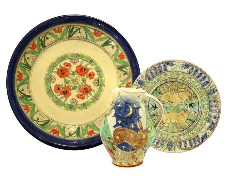 Maureen Minchin (born 1954): An Earthenware Bowl, the well slip decorated with poppies, within borders of tulips and snowdrop