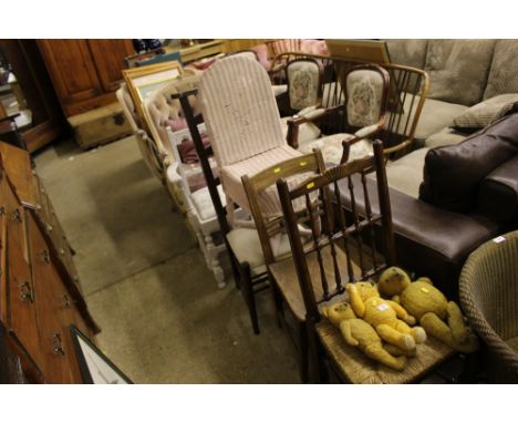 A 19th Century Suffolk ball back dining chair; a ladder back chair and a loom chair