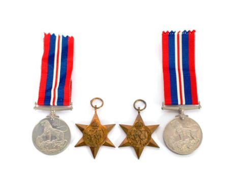 A WW2 war medal awarded to A K Rogora together with a trio of WW2 medals to include Air Crew Europe Star awarded to D G Rogor