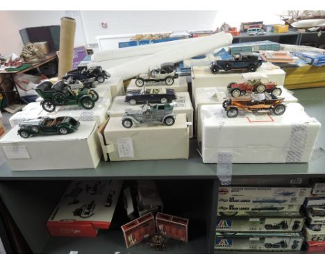 Ten Franklin Mint scale model vintage Cars, 1938 Alvis, 1905 Rolls Royce, 1925 Silver Ghost, 1930 Bugati Royale, 1912 Packard