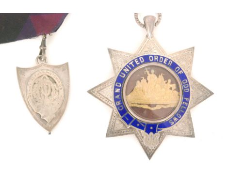 A silver eight pointed enamelled star jewel for the Grand Order of Odd Fellows presented to Bro Henry Altuss Hutchings and a 