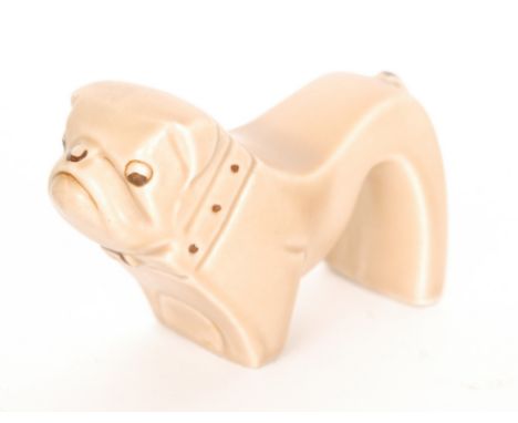 A ceramic bulldog finished with a buff coloured glaze, in the manner of Bovey Pottery, height 7cm.